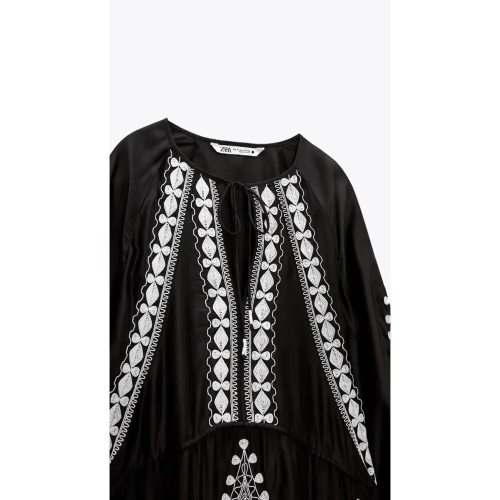 Zara Embroidered Dress Limited Edition New Black - Picture 5 of 14